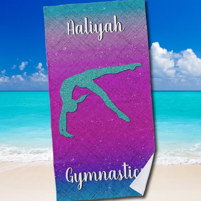 Serviette De Plage Gymnastique fille Turquoise Magenta Ombre (Gymnastics Girl Turquoise Magenta Ombre Beach Towel)