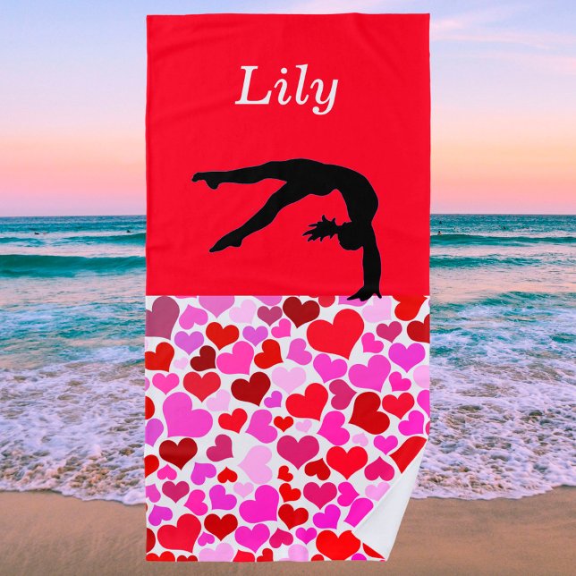 Serviette De Plage Gymnastique filles Coeurs de Saint Valentin (Créateur téléchargé)