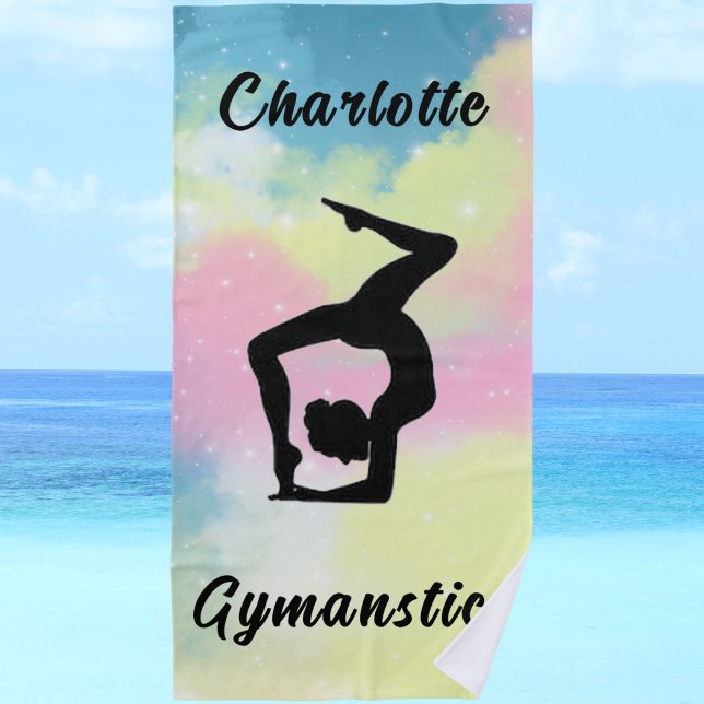 Serviette De Plage Gymnastique Pastel Rose Bleu Jaune Personnalisé (Gymnastics Pastel Pink Blue Yellow Personalized Beach Towel)