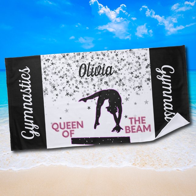 Serviette De Plage Gymnastique Queen of the Beam Silver Stars (Queen of the Beam Gymnastics Beach Towel for Girls and Teens)