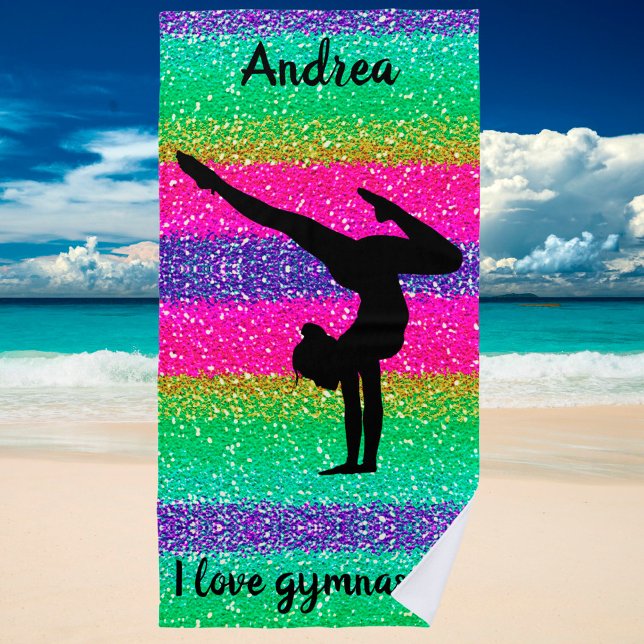 Serviette De Plage Gymnastique Sparkly "I Love Gymnastique" Plage (Créateur téléchargé)