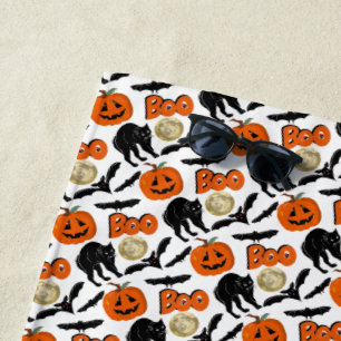 Serviette De Plage Halloween Chats Chat Citrouille Et Lune Dessin