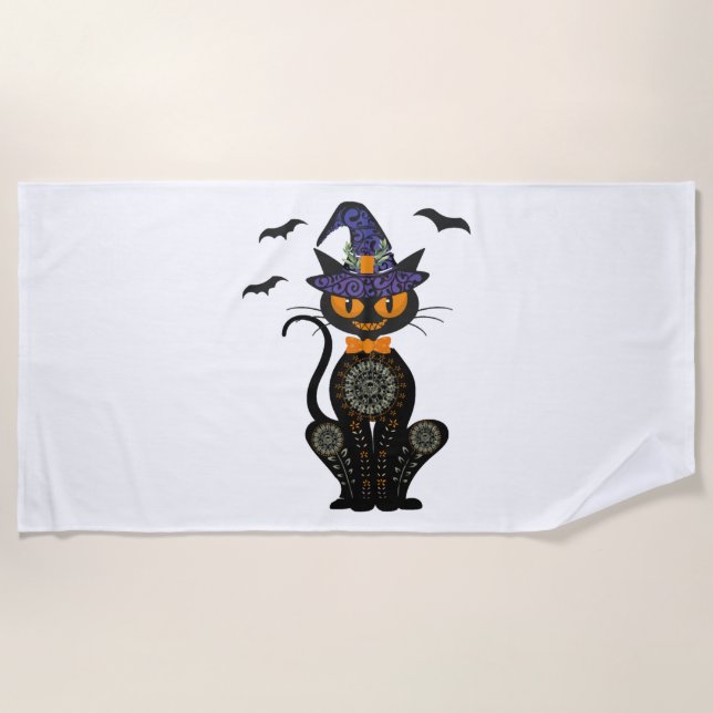 Serviette De Plage Halloween de chat noir (Devant)