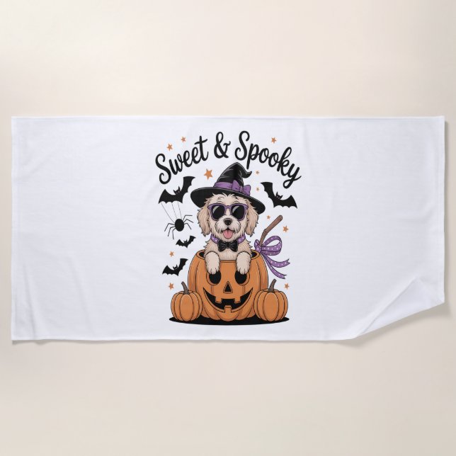 Serviette De Plage Halloween de chien doux et Éffrayant (Devant)
