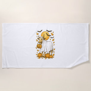 Serviette De Plage Halloween de vache Highland en costume fantôme