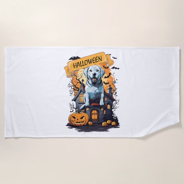 SERVIETTE DE PLAGE HALLOWEEN ET CHIEN (Devant)