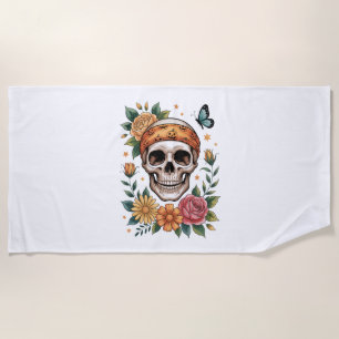 Serviette De Plage Halloween floral crâne Éffrayant