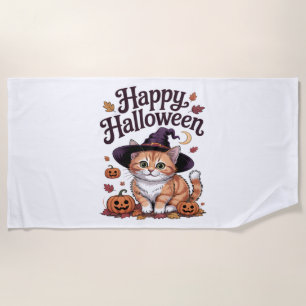 Serviette De Plage Halloween heureux Citrouille de chat