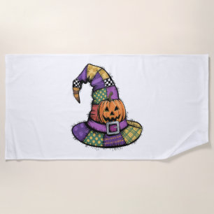 Serviette De Plage Halloween Patchwork Witch Casquette Éffrayant