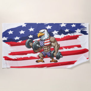 Serviette De Plage haltérophilie patriotique américaine aigle chauve