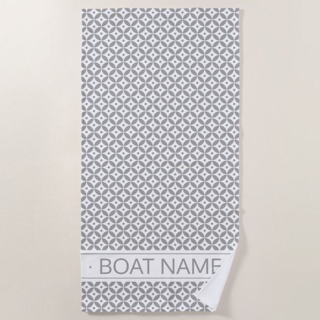 Serviette De Plage Hamptons gris chaud Style Personnalisé Nom du bate (Devant)