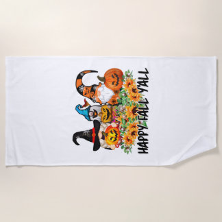Serviette De Plage Happy Fall Y'all Gnome Leopard Gnome Sunflower