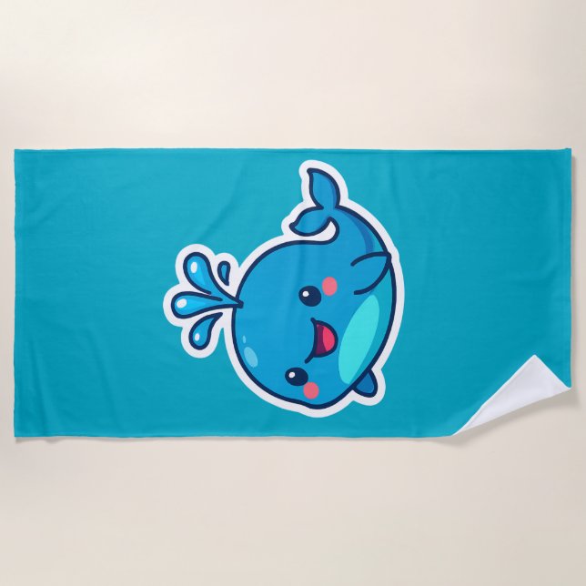 Serviette De Plage Happy Kawaii Baleine Sticker - mignon ami Océan (Devant)