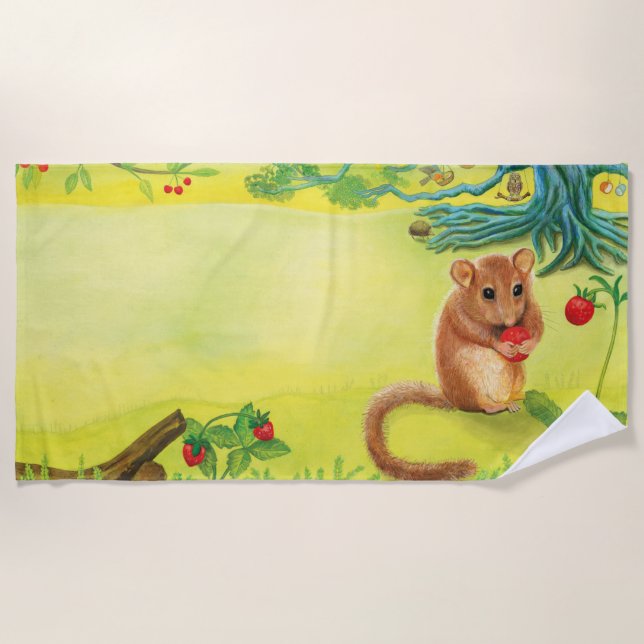 Serviette De Plage Hazel Dormouse Manger Fraise Sauvage (Devant)