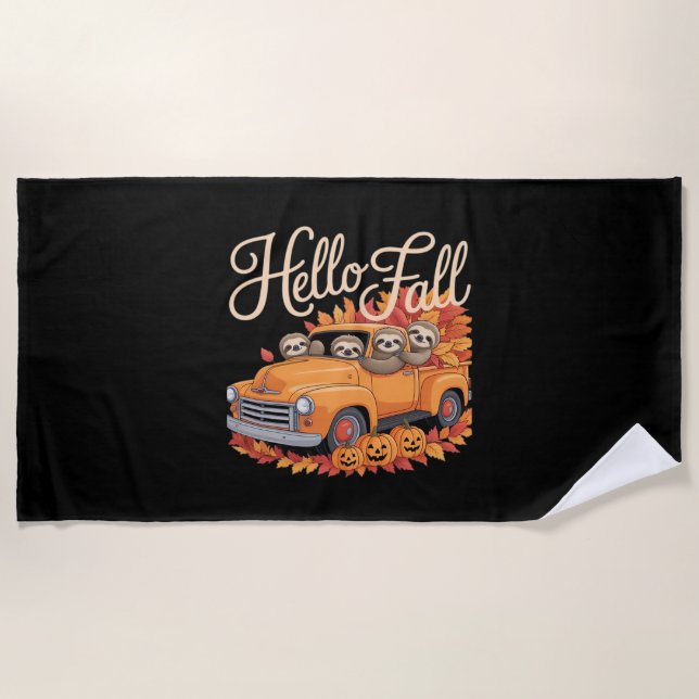 Serviette De Plage Hello Fall Funny Sloth Halloween pumkin Classic T- (Devant)