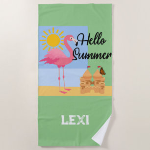 Serviette De Plage Hello Summer Pink Flamant rose Design - Beach Towe