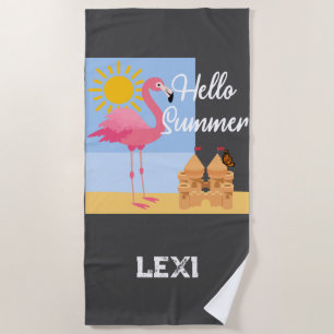 Serviette De Plage Hello Summer Pink Flamant rose Design - Beach Towe