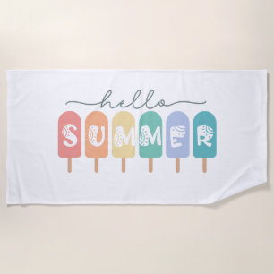 Serviette De Plage Hello Summer Popsicle coloré