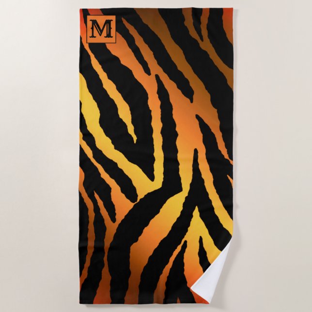 Serviette De Plage Heure d'été de luxe Monogramme Tiger Or (Devant)