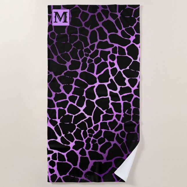 Serviette De Plage Heure d'été de luxe Tiger violet monogramme (Devant)