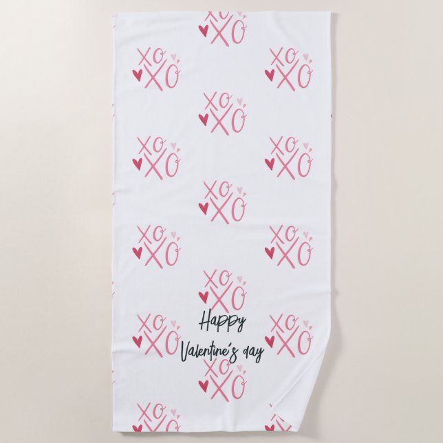 Serviette De Plage Heureuse Sainte-Valentin de coeur rose "XOXO" (Devant)