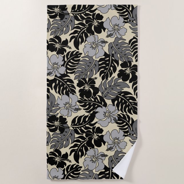 Serviette De Plage Hibiscus de la baie d'Huakini Floral-Noir (Devant)