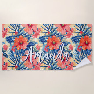 Serviette De Plage Hibiscus d'été tropical fleurs Motif Floral