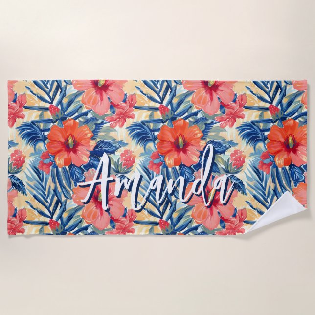 Serviette De Plage Hibiscus d'été tropical fleurs Motif Floral (Devant)