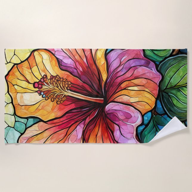 Serviette De Plage hibiscus en verre tendu (Devant)