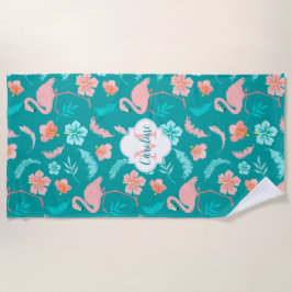 Serviette De Plage Hibiscus Flamant rose rose Motif tropical
