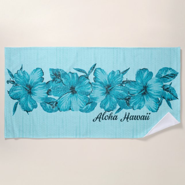 Serviette De Plage Hibiscus hawaïen en détresse - Aqua Bue (Devant)