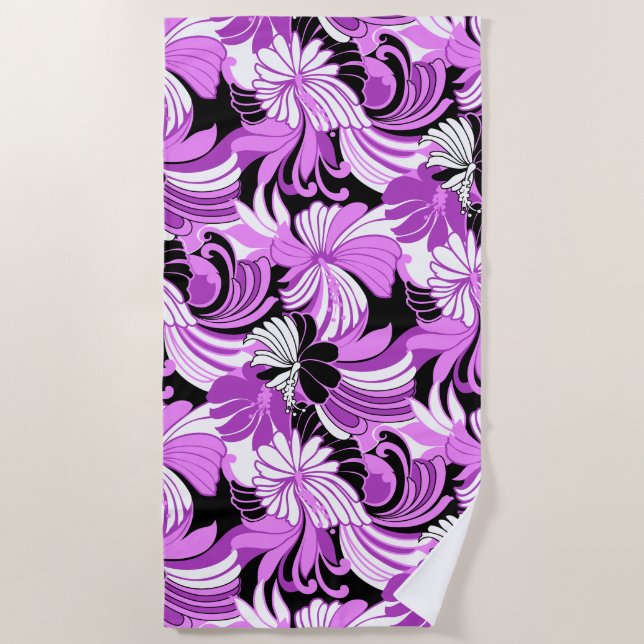 Serviette De Plage Hibiscus Jungle Hawaiian Tropical Floral - Violet (Devant)