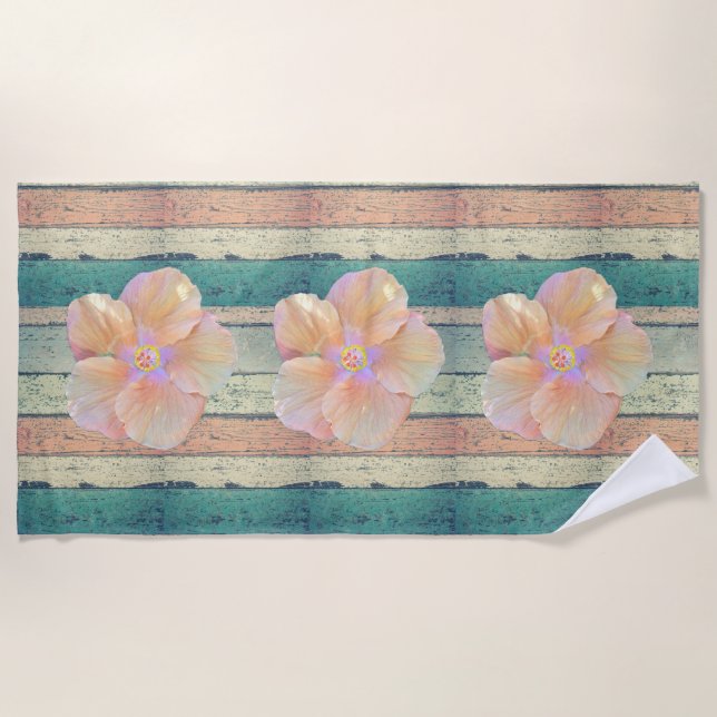 Serviette De Plage hibiscus rayé en bois peint (Devant)
