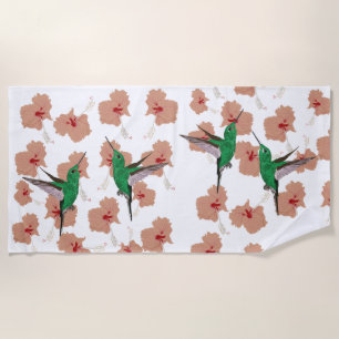 Serviette De Plage Hibiscus rose Colibri vert