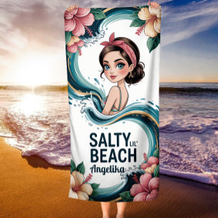 Serviette De Plage Hibiscus Tropical Lil Salé & Vague Océanique Bleue