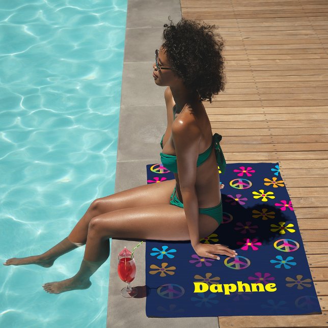 Serviette De Plage Hippie super Paix et Douche à Fleur Nom personnali (Créateur téléchargé)