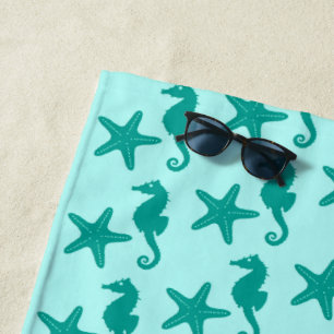 Serviette De Plage Hippocampe et étoile de mer, Turquoise et Aqua
