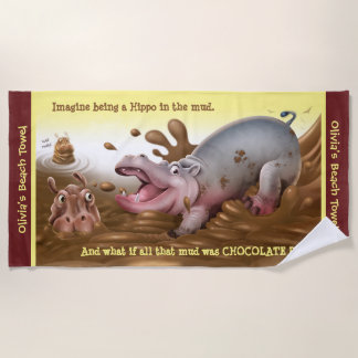 Serviette de plage Hippopotames boueux. Bordure Br