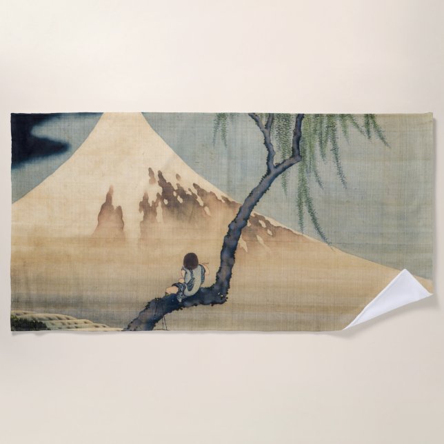 Serviette De Plage Hokusai - Garçon regardant le Mont Fuji (Devant)