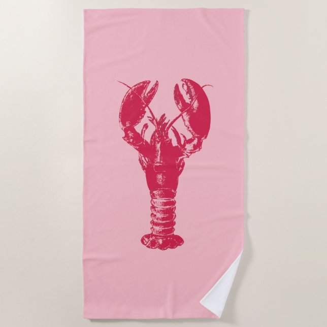 Serviette De Plage Homard fuchsia sur rose-clair (Devant)