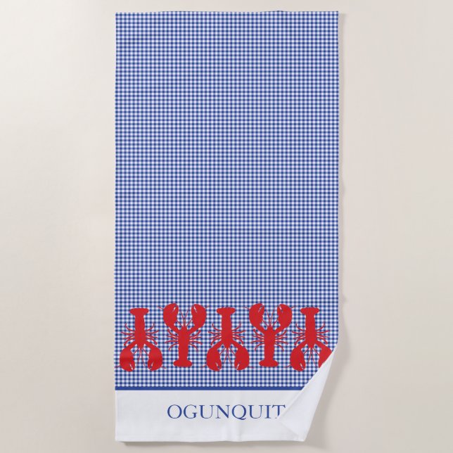 Serviette De Plage Homards rouges En vichy lieu NOM Bleu Blanc (Devant)