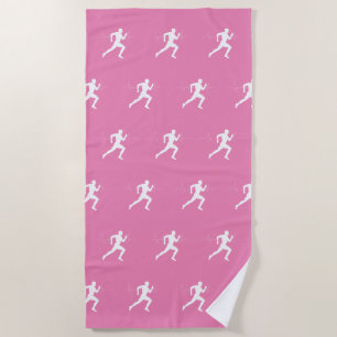 Serviette De Plage Homme Coureurs Silhouette HeartBeat Line Rose