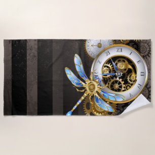 Serviette De Plage Horloge à vapeur avec libellule mécanique