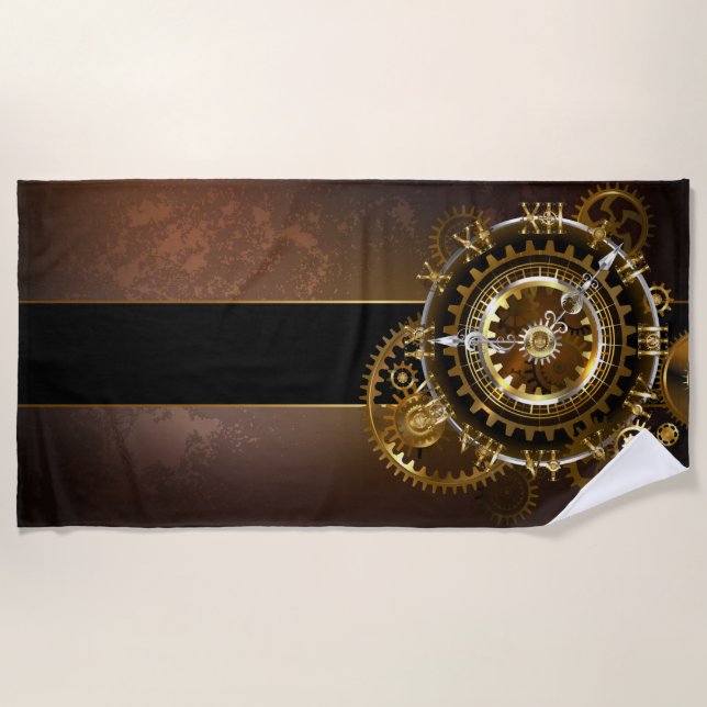 Serviette De Plage Horloge Steampunk avec des engrenages anciens (Devant)
