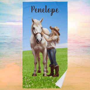 Serviette De Plage Horse Girl Horseback équitation Meadow Personnalis
