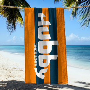 Serviette De Plage Hubby nouvelle mariée Groom Orange & Navy Beach To