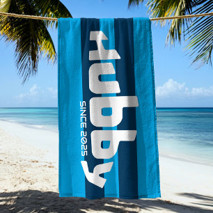 Serviette De Plage Hubby nouvellement marié Groom Aqua & Navy Blue Be