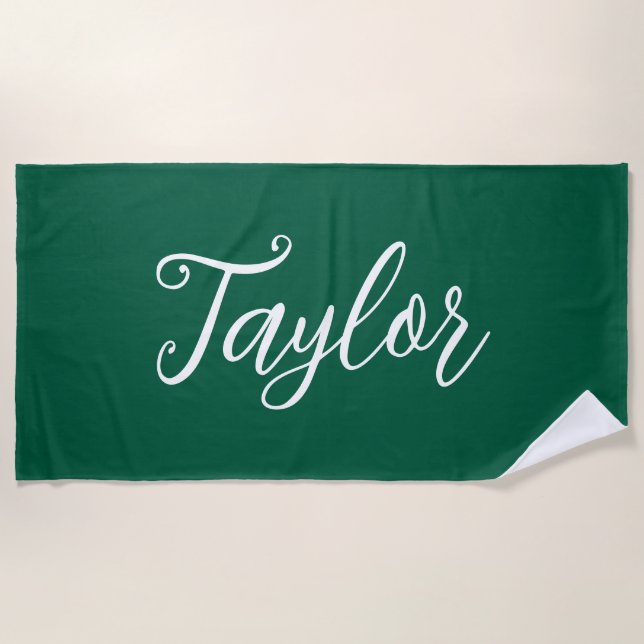 Serviette De Plage Hunter Green Chic Customized Handwritten Script (Devant)
