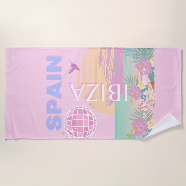 Serviette De Plage Ibiza, Espagne, Art Voyage, Art Preppy, Rose (Devant)