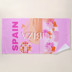 Serviette De Plage Ibiza, Espagne, Art Voyage, Art Preppy, Rose, Prep